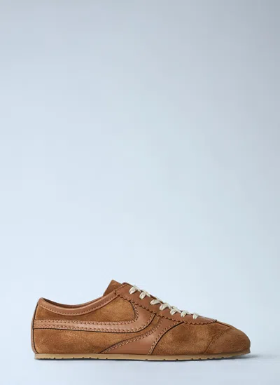 Dries Van Noten Stitched Contrast Rubber Sole Suede Panel Sneakers In Brown