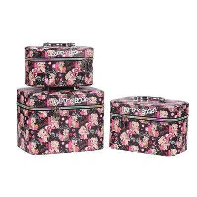 Betty Boop Women's Cosmetic Bag Set In Black/pink In Multi