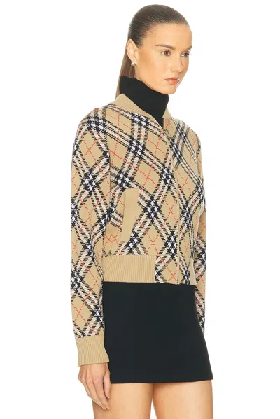 Burberry Check Wool Zip-up Cardigan In Neutral