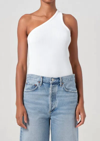 Agolde One-shoulder Ribbed Sleeveless Top In White