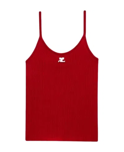 Courrèges Reedition Knit Tank Top Ribbed Straps In Red