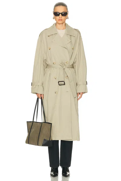 Totême Clay Crisp Cotton Blend Double-breasted Trench Coat In Neutral