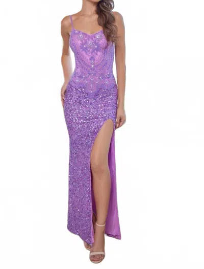 Scala 60392 Long Formal Sequin Prom Dress In Purple
