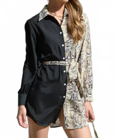 Esley Collection Color Block Button Front Mini Dress In Black In Black