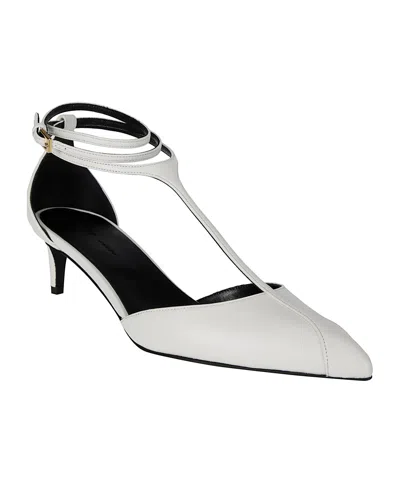 Khaite Mia Kitten Heel Pointed Toe T-strap Pump In White