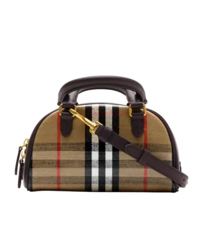 Burberry Mini Highlands Bowling Handbag And Handles In Neutral