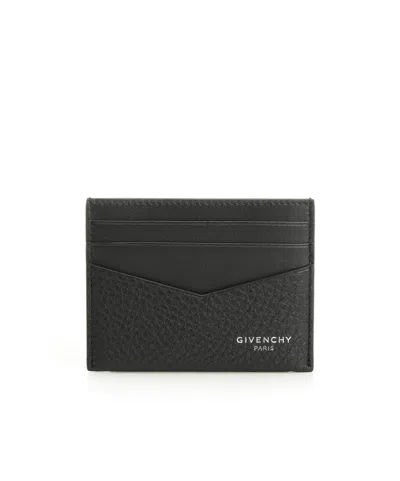 Givenchy Black Card Holder With V Detail And Logo Lettering On The Front In Leather Man In Black