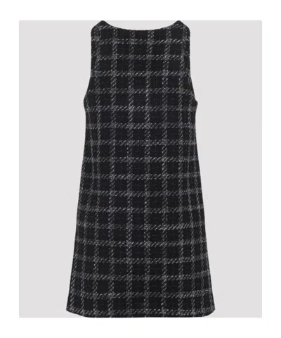Diesel Mini Dress Checked Pattern Sleeveless V-neckline In Black