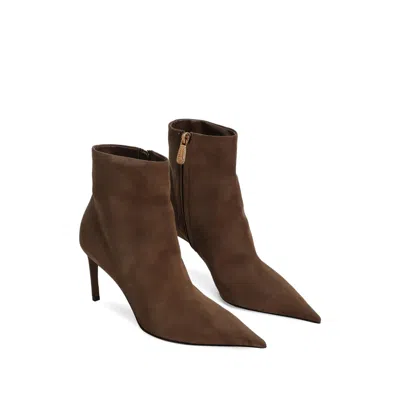 Dolce & Gabbana Devotion Suede Ankle Boots In Brown
