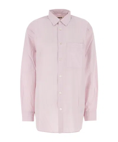 Tekla Embroidered Poplin Oversize Pyjama Shirt In Gold