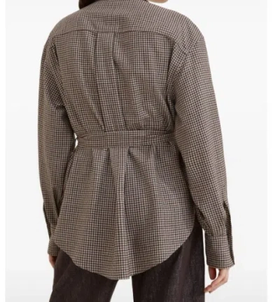 Brunello Cucinelli Check-pattern Shirt With Belt And Shiny Collar Detail In Brown