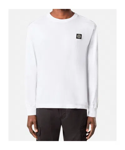 Stone Island White Long-sleeve Crewneck T-shirt With Logo Patch On The Front In Cotton Man In White