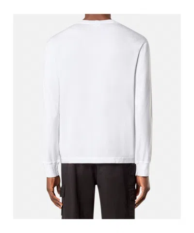 Stone Island White Long-sleeve Crewneck T-shirt With Logo Patch On The Front In Cotton Man In White
