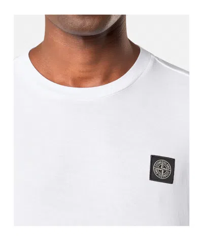 Stone Island White Long-sleeve Crewneck T-shirt With Logo Patch On The Front In Cotton Man In White