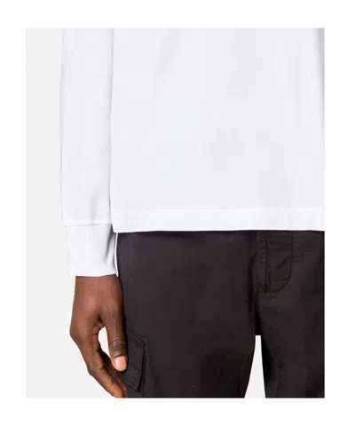 Stone Island White Long-sleeve Crewneck T-shirt With Logo Patch On The Front In Cotton Man In White