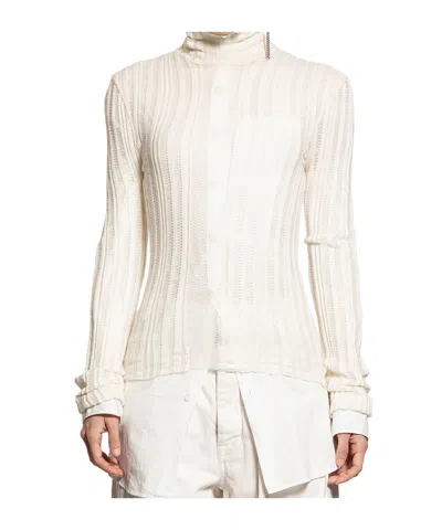 Ann Demeulemeester Aamu Irregular Rib Turtleneck Sweater In White