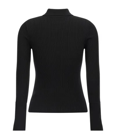 Courrèges Fitted Ribbed Long-sleeve Top With Unique Collar In Black