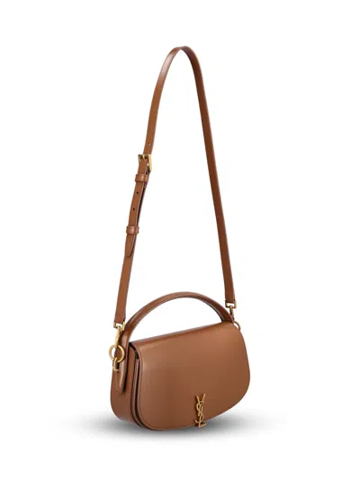 Saint Laurent Voltaire Cross-body Bag Adjustable Strap Top Handle In Brown