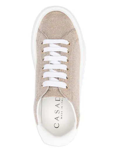 Casadei Low Top Platform Sneakers With Metallic Finish In Gold