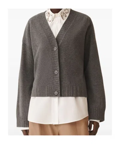 Fabiana Filippi Metallic V-neck Long Sleeve Top In Gray