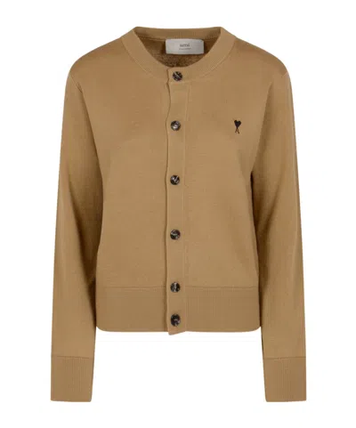 Ami Alexandre Mattiussi Ami Paris Cardigan Col Rond Avec Ami De Coeur In Brown