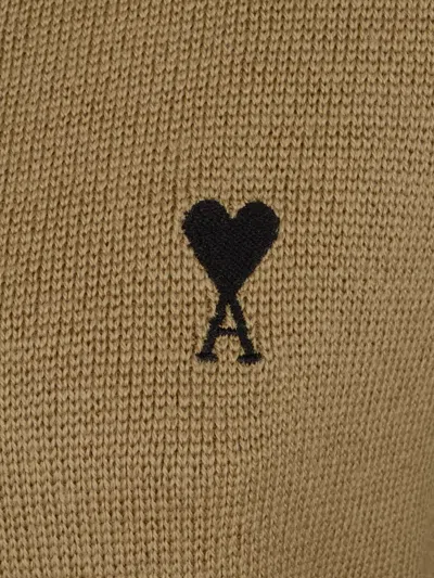 Ami Alexandre Mattiussi Ami Paris Cardigan Col Rond Avec Ami De Coeur In Brown