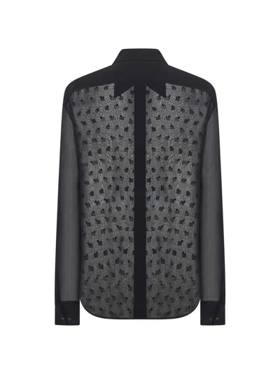 Dries Van Noten Women Blue Shirt With Pointed Collar And All-over Crystal Application In Viscose Wom In Black