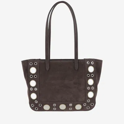 Valentino Studded Suede Double Handles Shoulder Bag In Brown