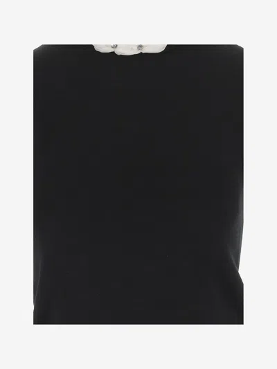 Valentino Embellished Neckline Fitted Short Sleeve Knitwear In Black