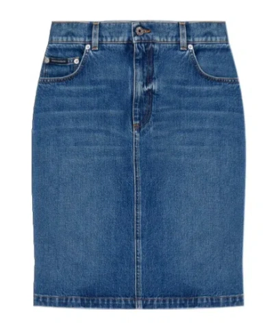 Dolce & Gabbana Logo-plaque Denim Mini Skirt In Blue