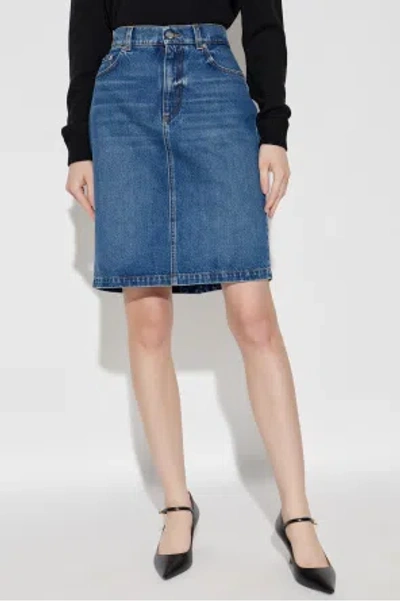 Dolce & Gabbana Logo-plaque Denim Mini Skirt In Blue