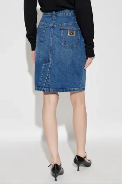 Dolce & Gabbana Logo-plaque Denim Mini Skirt In Blue