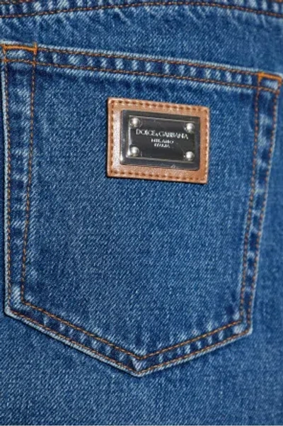 Dolce & Gabbana Logo-plaque Denim Mini Skirt In Blue