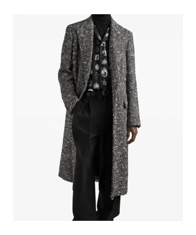 Dolce & Gabbana Herringbone Coat In Black