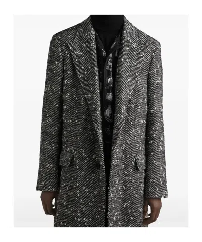 Dolce & Gabbana Herringbone Coat In Black