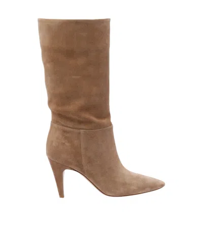 Gianvito Rossi Pointed Toe Suede Finish Ankle Boots In Brown