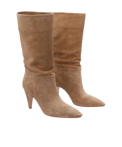 Gianvito Rossi Pointed Toe Suede Finish Ankle Boots In Brown