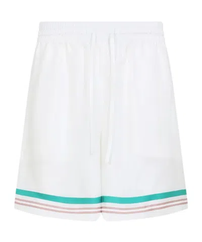 Casablanca Silk Twill Drawstring Shorts With Graphic Print In White