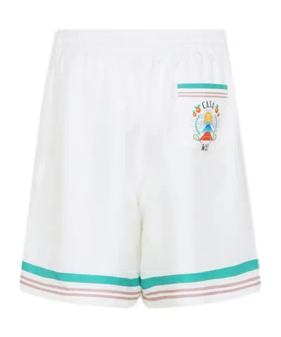 Casablanca Silk Twill Drawstring Shorts With Graphic Print In White