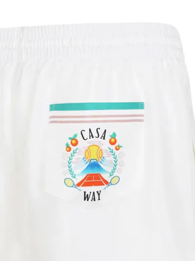 Casablanca Silk Twill Drawstring Shorts With Graphic Print In White