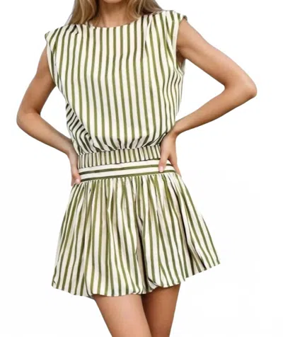 Glam Alice Cap Sleeves Elastic Waist Top & Bubble Skirt Set In Green In Green