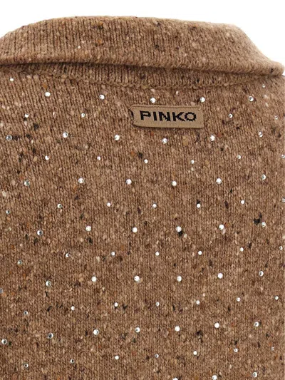 Pinko V-neck Lurex Knit Polo With Long Sleeves In Blue