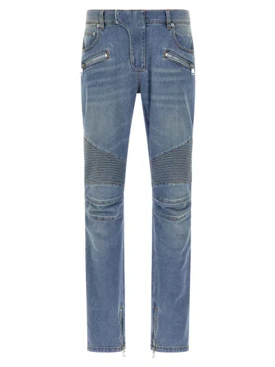 Balmain Distressed Slim Biker Jeans In Blue