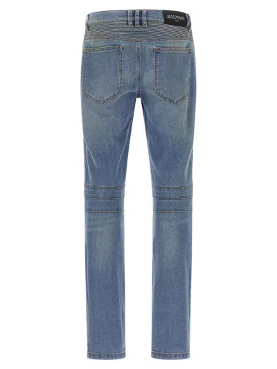 Balmain Distressed Slim Biker Jeans In Blue