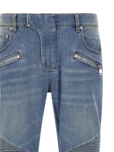 Balmain Distressed Slim Biker Jeans In Blue