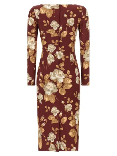 Dolce & Gabbana Dolce&gabbana Burgundy Satin Dress With Floral Print Women In Multi