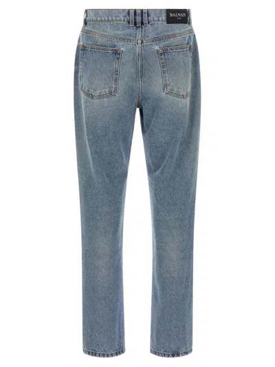 Balmain Stonewashed Cotton Denim Jeans In Blue