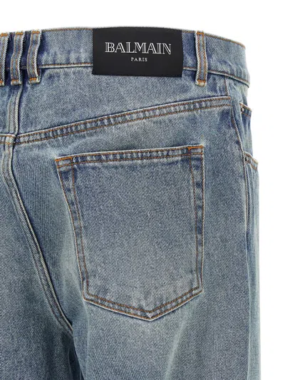 Balmain Stonewashed Cotton Denim Jeans In Blue