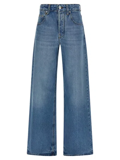 Jacquemus Wide Leg High Rise Jeans With Contrast Stitching In Blue