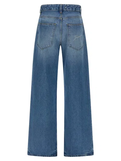 Jacquemus Wide Leg High Rise Jeans With Contrast Stitching In Blue